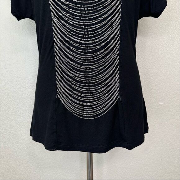 INC International Concepts Silver Chain Short Sleeves Black Tee - Picture 3 of 11